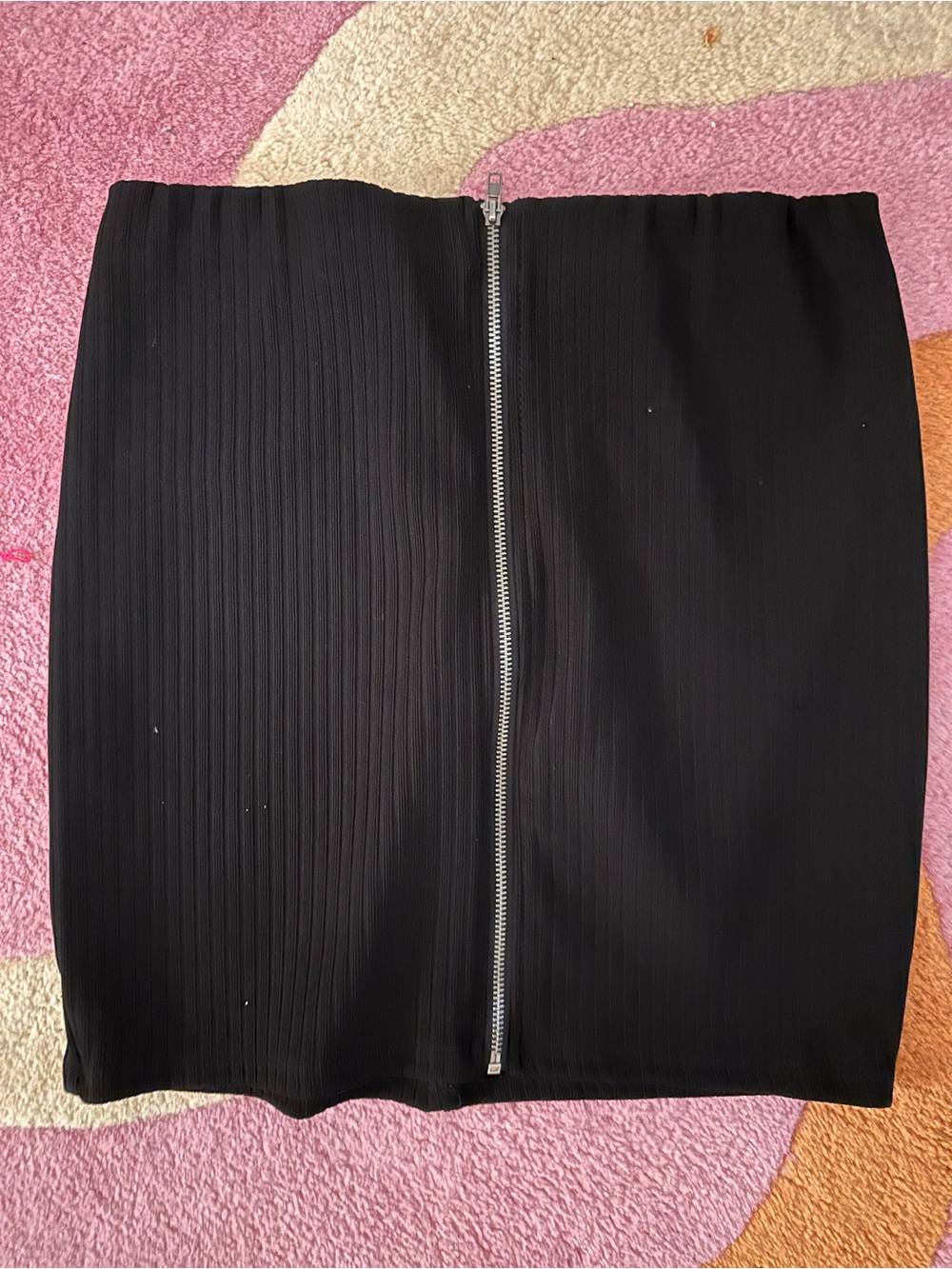 Forever 21 Black Ribbed Pencil Skirt with Silver Center Zip